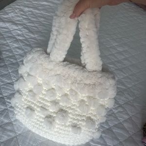 Zara fluffy white crochet knit bag